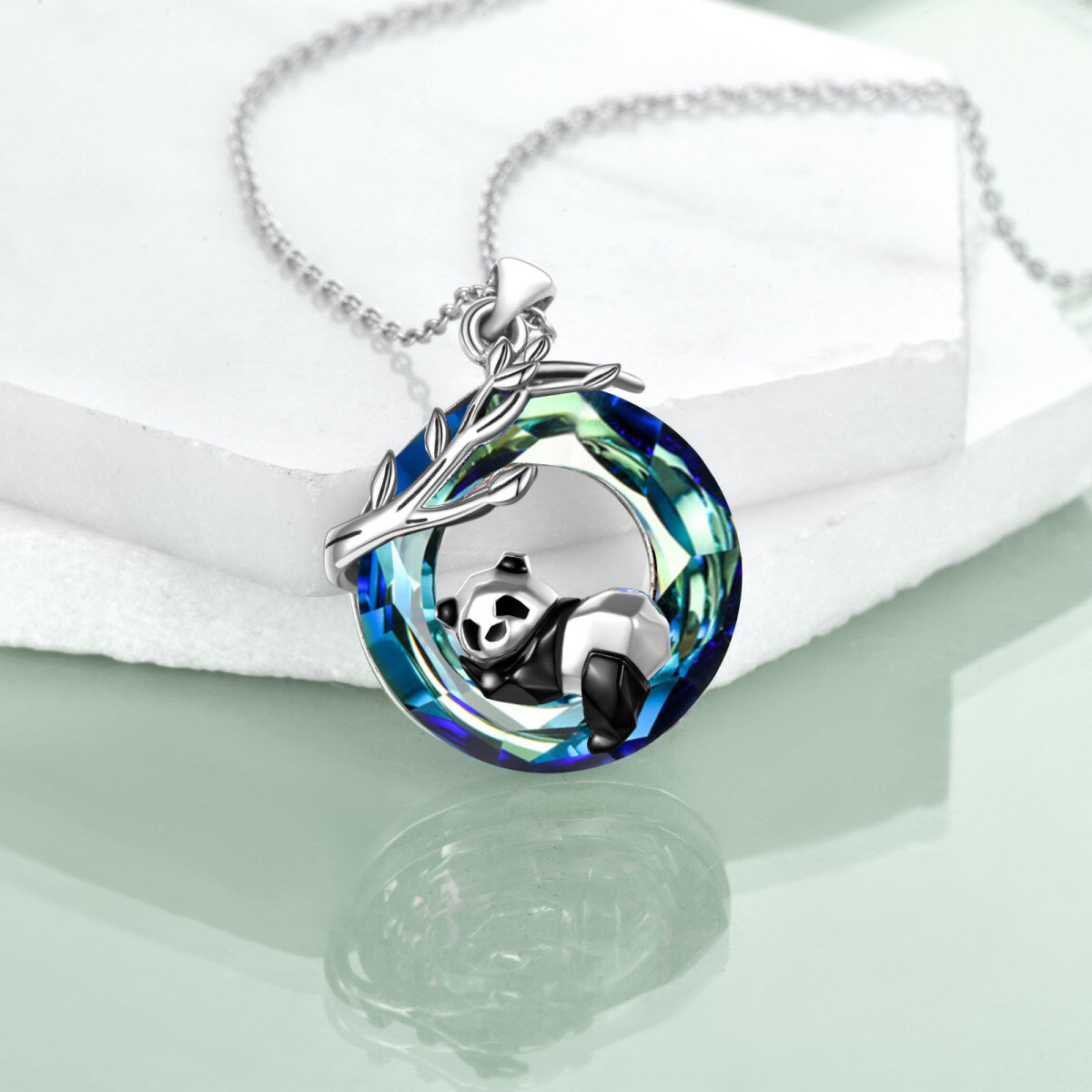 Sterling Silver Crystal Panda Pendant Necklace-5