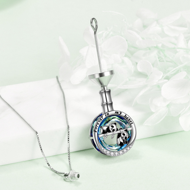 Sterling Silver Crystal & Cubic Zirconia Panda Urn Necklace for Ashes with Engraved Word-4