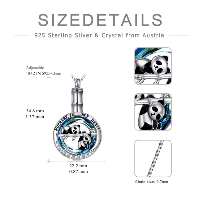 Sterling Silber Kristall & Zirkonia Panda Urne Halskette mit eingraviertem Wort-5