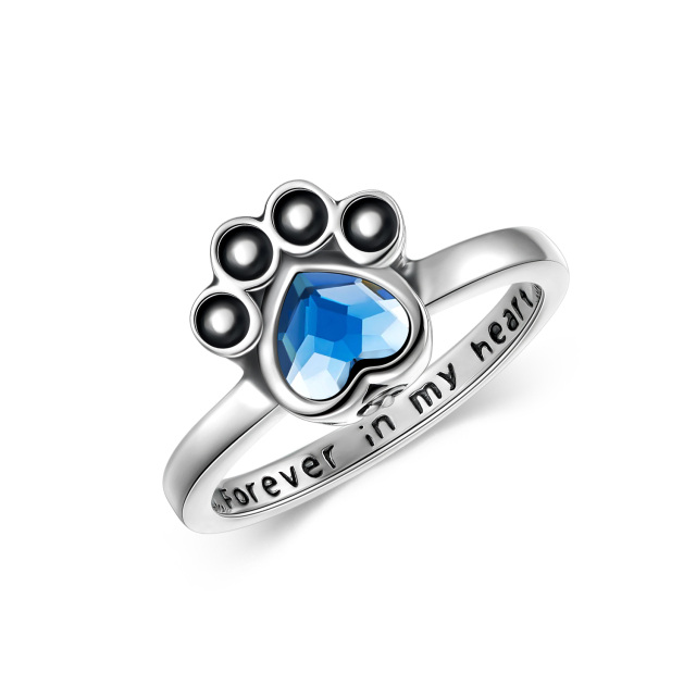 Sterling Silver Crystal Paw & Heart Ring with Engraved Word-5