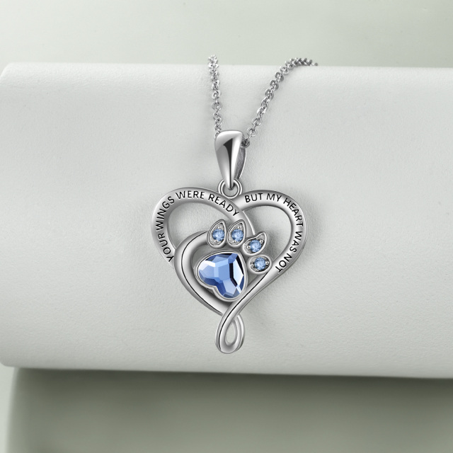 Sterling Silver Crystal Paw & Heart Urn Necklace for Ashes with Engraved Word-3