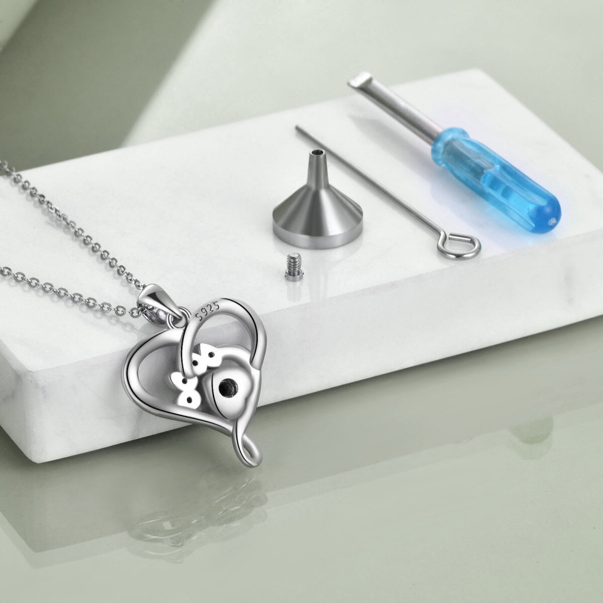 Sterling zilveren Paw & Heart Urn ketting voor as met gegraveerd woord-4