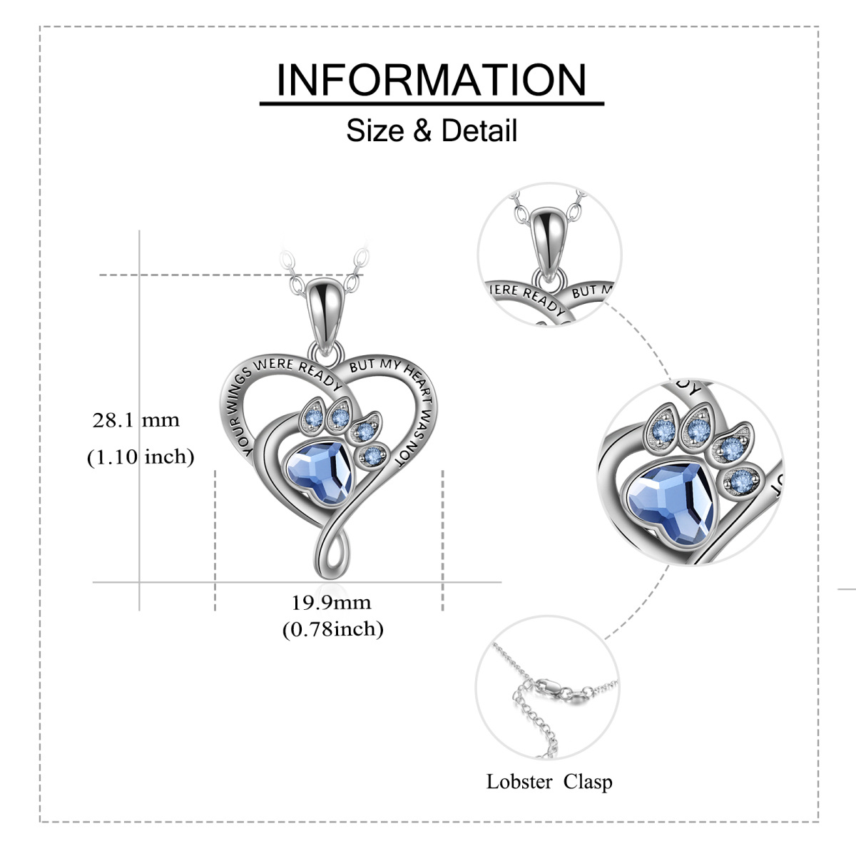 Collier Urne en cristal Paw & Heart en argent sterling avec mot gravé-5