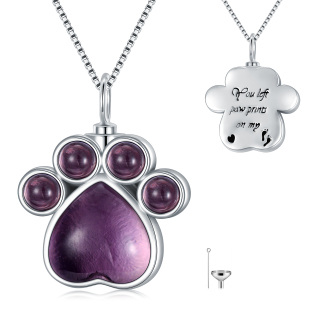 Sterling Silver Crystal Paw Urn Necklace for Ashes with Engraved Word-5