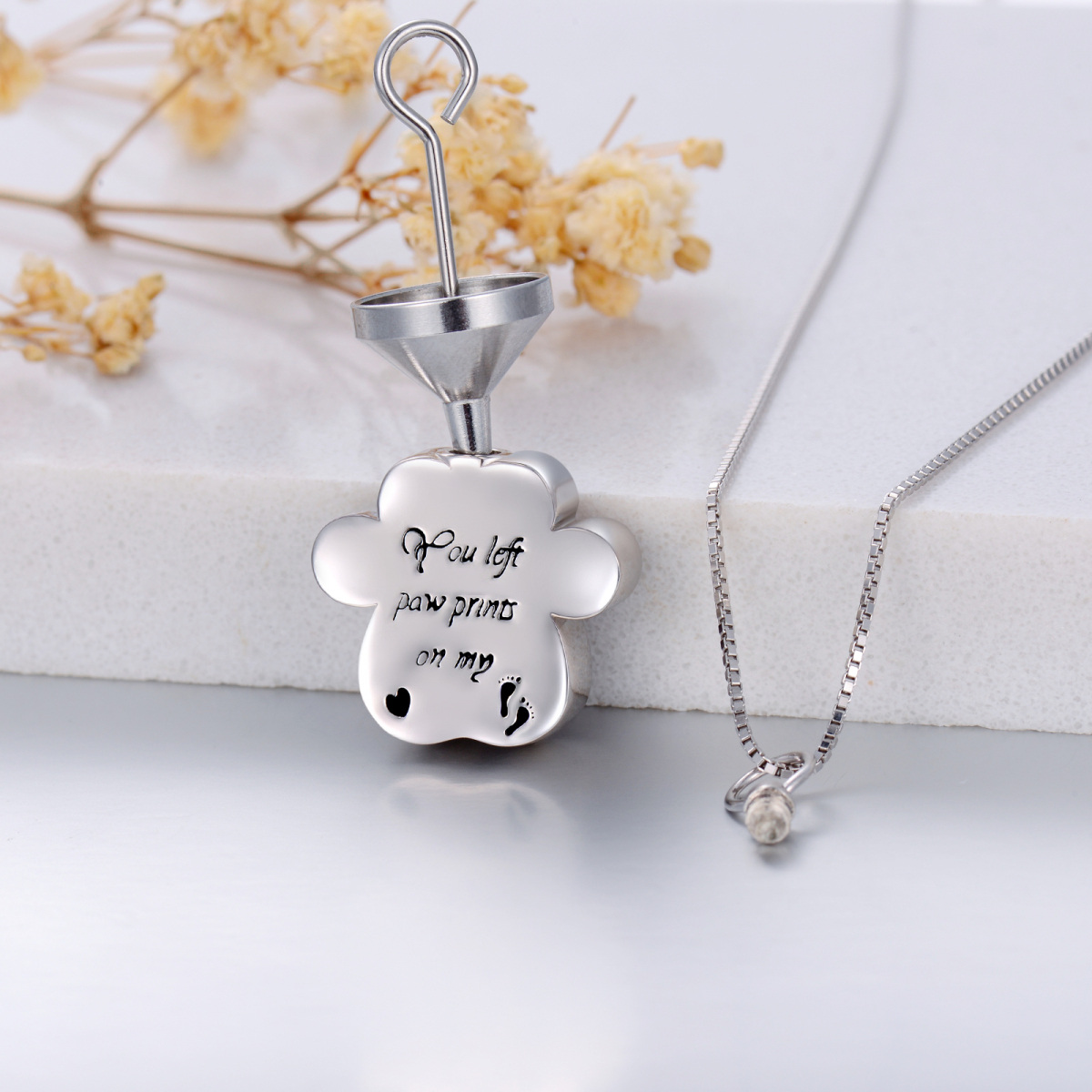 Sterling zilveren Paw Urn ketting voor as met gegraveerd woord-4