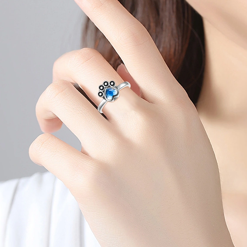 Anillo de urna de plata de ley con forma de pata de cristal para cenizas con palabra grabada-2