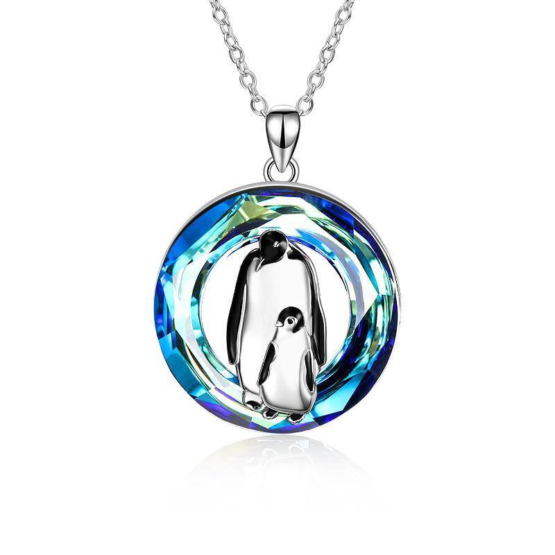 Collier pendentif pingouin en cristal en argent sterling-1