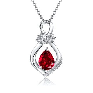 Sterling Silver Crystal Personalized Birthstone Lotus Infinity Symbol Pendant Necklace-6