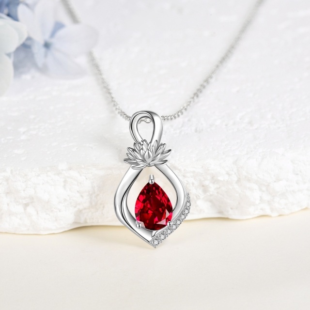 Sterling Silver Crystal Personalized Birthstone Lotus Infinity Symbol Pendant Necklace-3