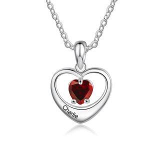 Sterling Silver Crystal Personalized Birthstone Name With Heart Pendant Necklace-23