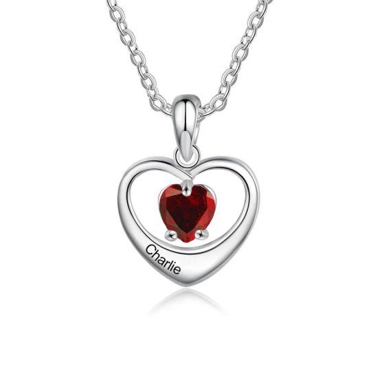 Sterling Silver Crystal Personalized Birthstone Name With Heart Pendant Necklace-1