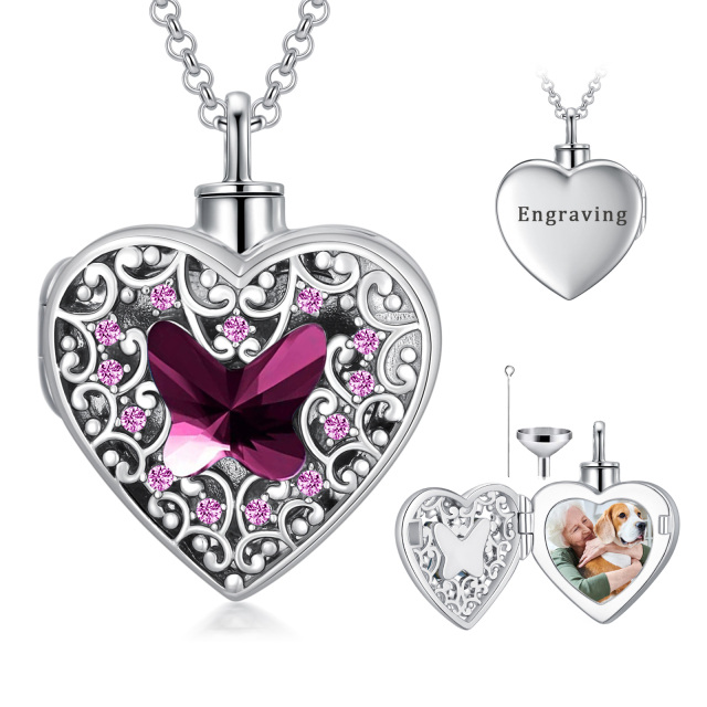 Gravure personnalisée en argent sterling avec cristal violet avec photo personnalisée en forme d'urne en forme de cœur pour cendres pour femme