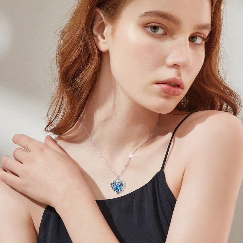 Srebrny różowy kryształ Spersonalizowany grawer z spersonalizowanym zdjęciem Naszyjnik z urną w kształcie serca na prochy dla kobiet-2