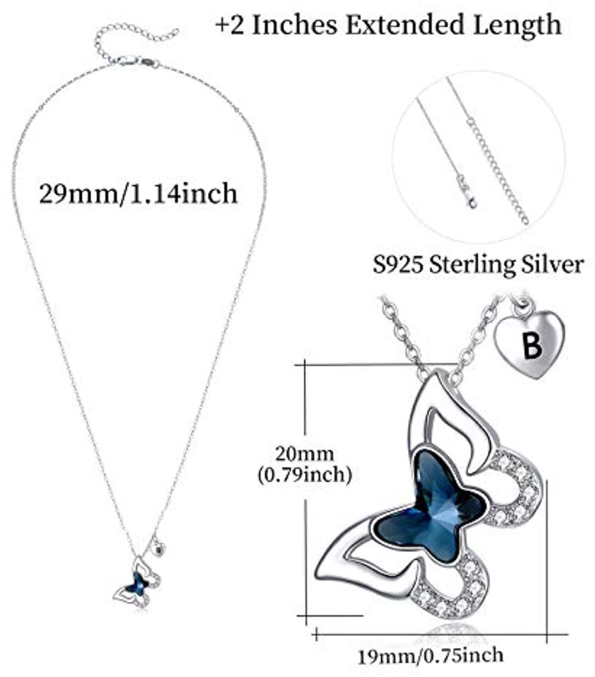 Sterling Silver Crystal Personalised Initial Letter Butterfly Pendant Necklace With Letter For Women-4