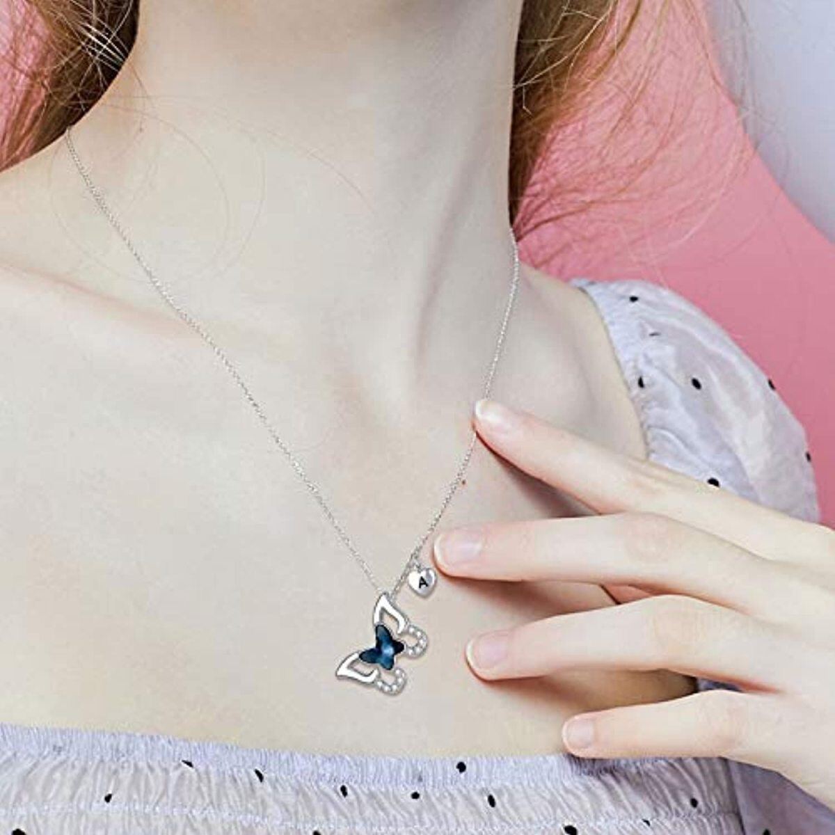 Collier avec pendentif papillon personnalisé en argent sterling et cristal avec lettre initiale D-5