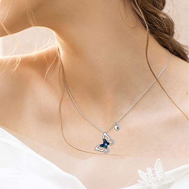 Sterling Silver Crystal & Personalized Initial Letter Butterfly Pendant Necklace with Initial Letter K-3