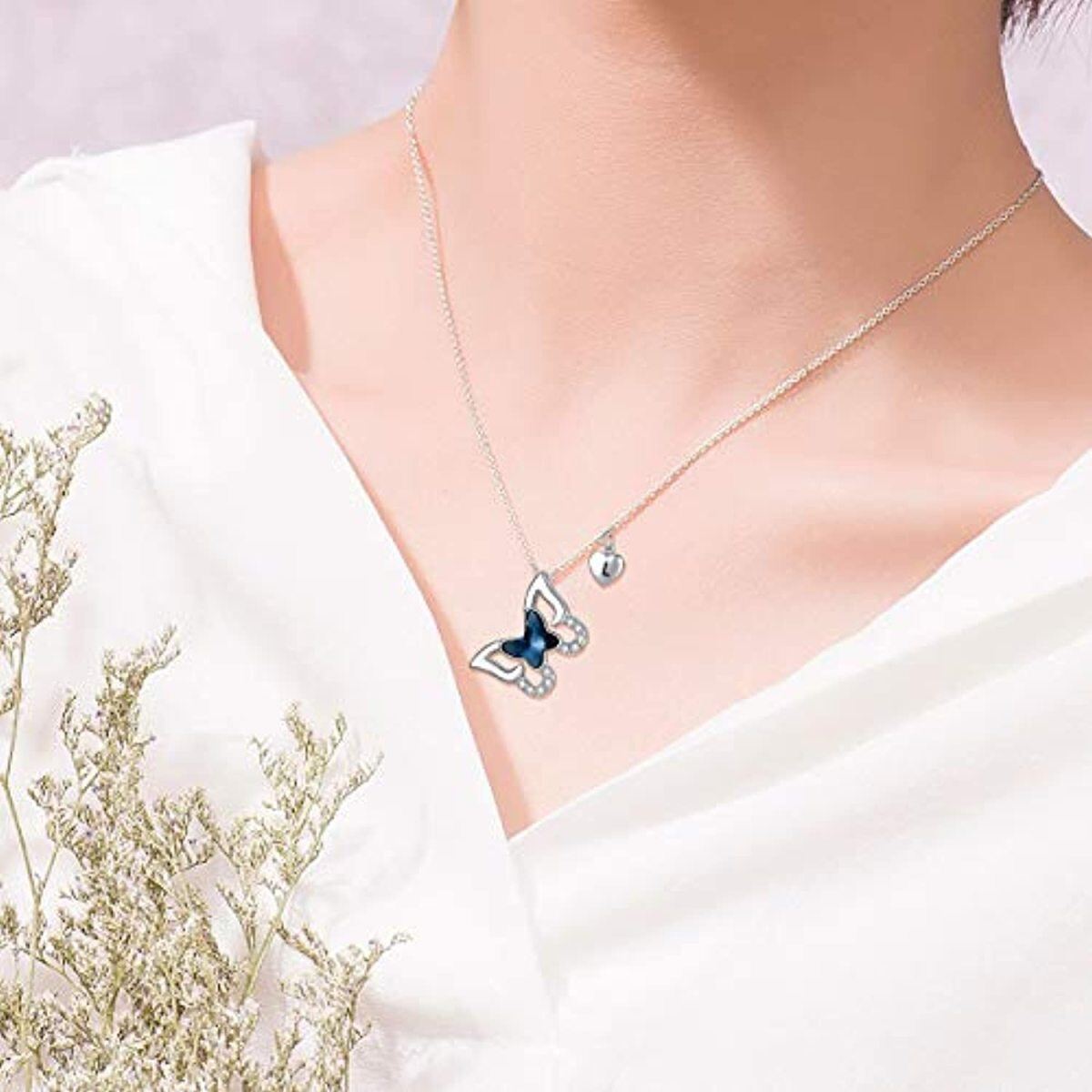 Collier avec pendentif papillon en argent sterling et cristal avec lettre initiale personnalisée avec lettre initiale L-2