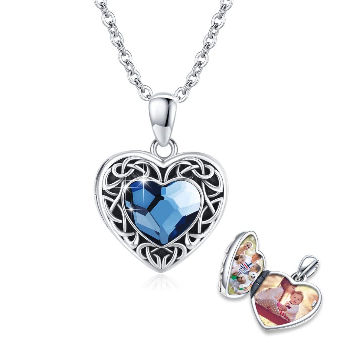 Sterling Silver Crystal Personalized Photo & Heart Personalized Photo Locket Necklace-1