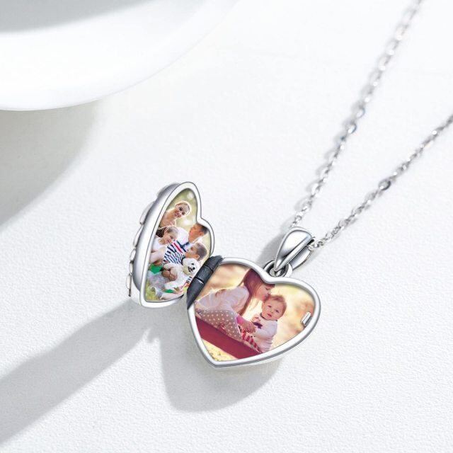 Sterling Silver Crystal Personalized Photo & Heart Personalized Photo Locket Necklace-3