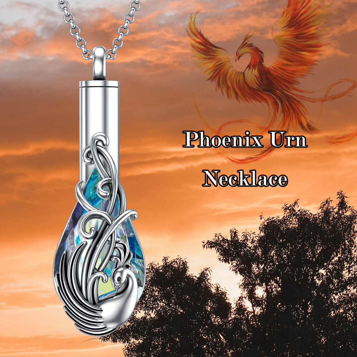 Collier pour cendres en argent Sterling Crystal Phoenix Urn Necklace-5