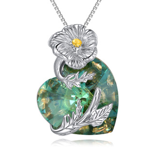 Sterling Silver Crystal Poppy Pendant Necklace-39