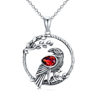 Sterling Silver Crystal Raven Pendant Necklace-2