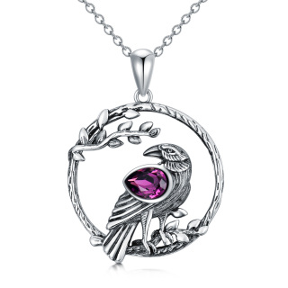 Sterling Silver Crystal Raven Pendant Necklace-22