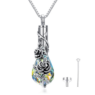 Sterling Silver Crystal Rose & Drop Shape Urn Necklace for Ashes-40