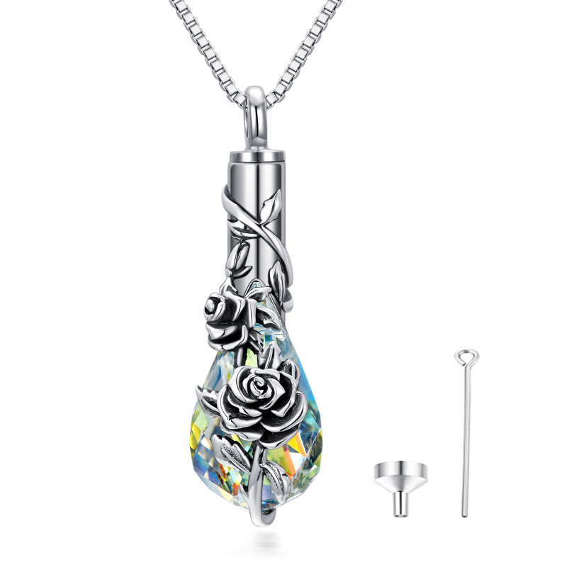 Sterling Silber Kristall Rose & Tropfen Form Urne Halskette-17