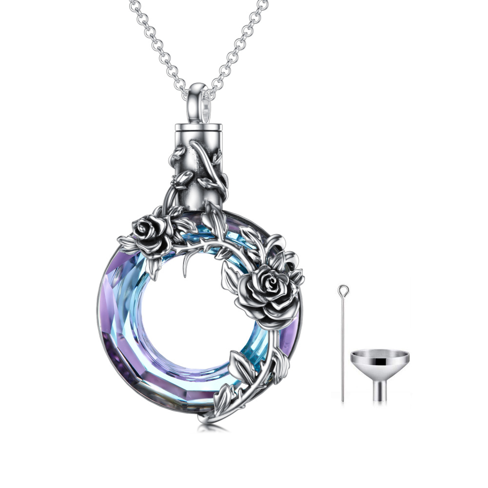 Sterling Silver Crystal Rose & Heart Urn Necklace for Ashes-1