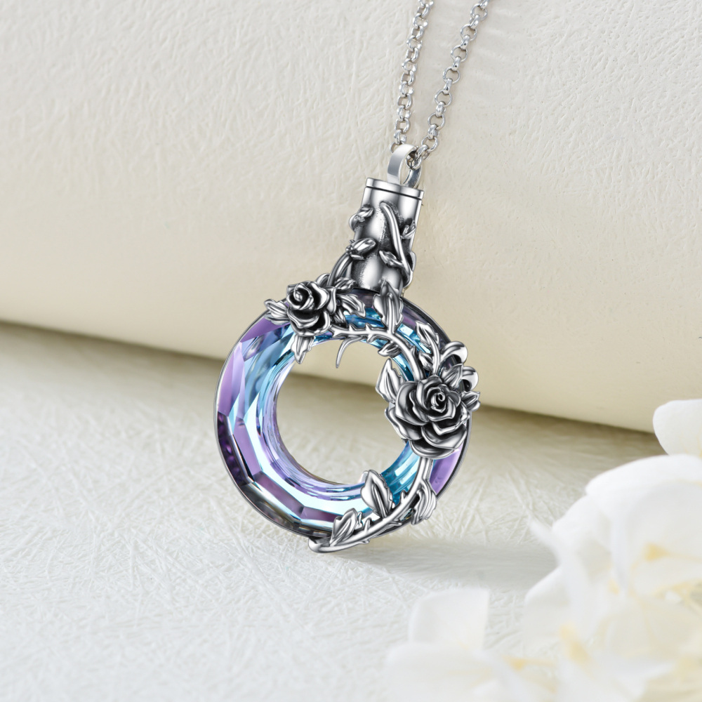 Sterling Silver Crystal Rose & Heart Urn Necklace for Ashes-4