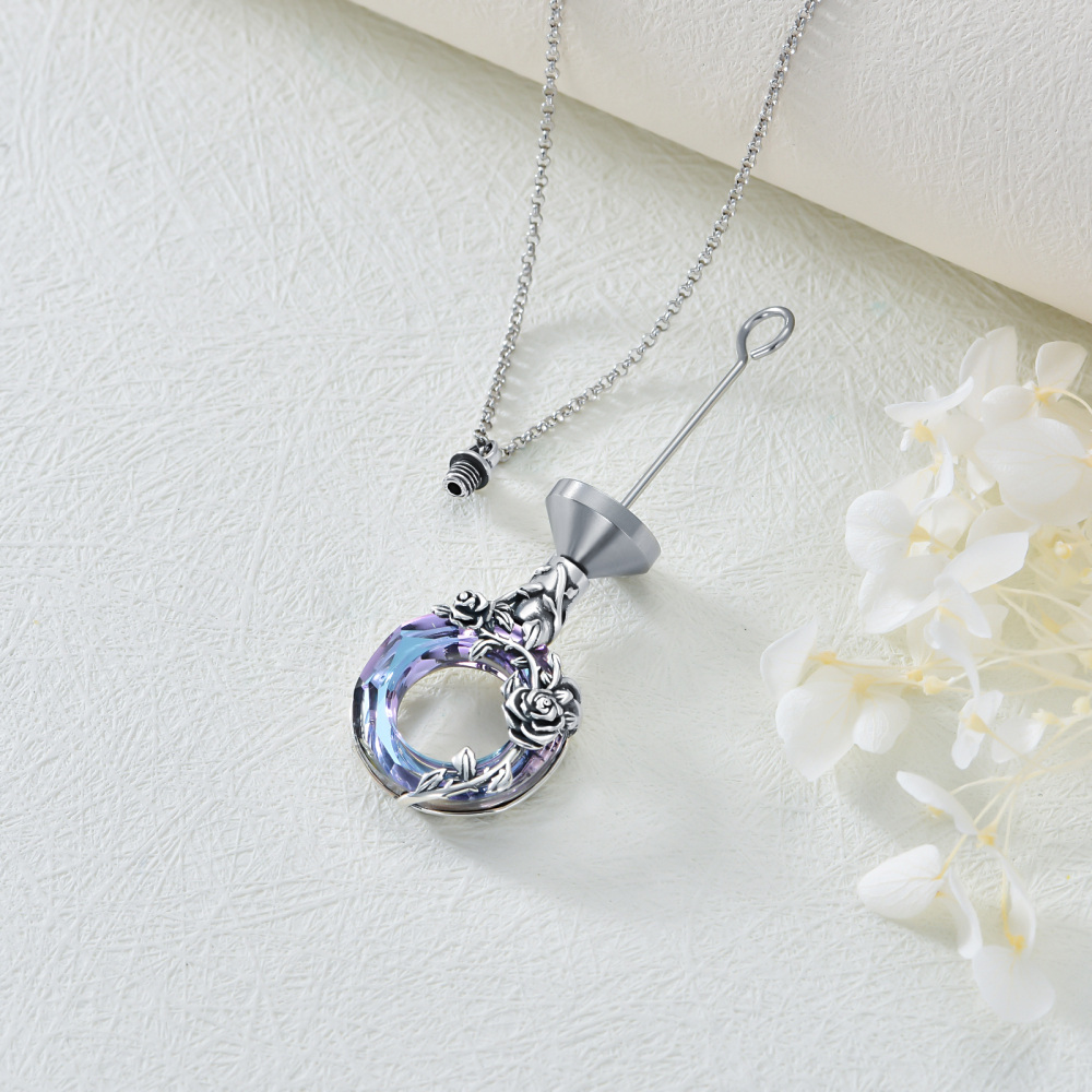 Sterling Silver Crystal Rose & Heart Urn Necklace for Ashes-5