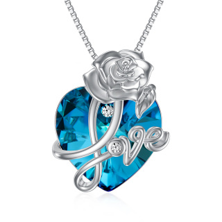 Sterling Silver Crystal Rose Pendant Necklace-5