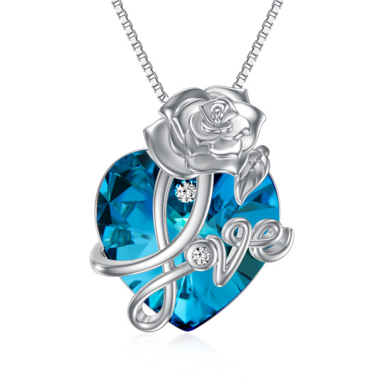 Sterling Silver Crystal Rose Pendant Necklace