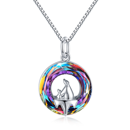 Sterling Silver Crystal Round Bear & Polar Bear Pendant Necklace