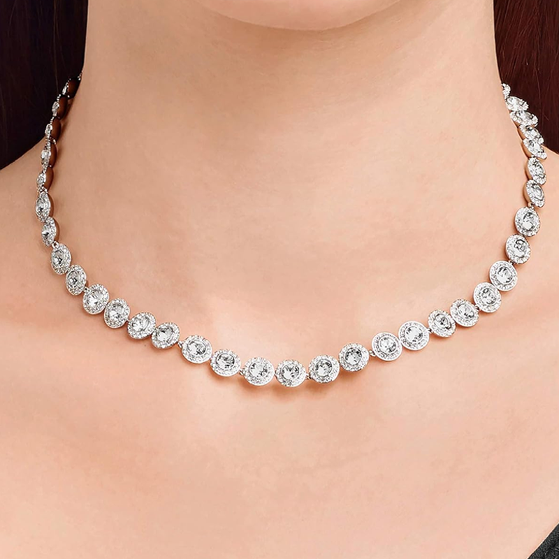 Sterling Silver Crystal Round Chain Necklace-2