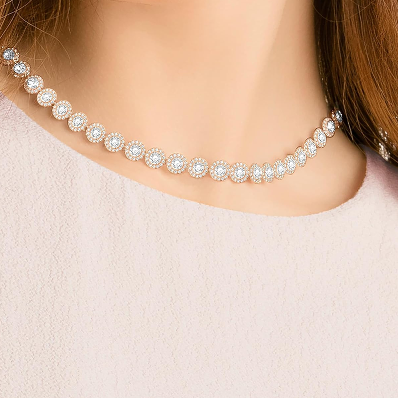 Sterling Silver Crystal Round Chain Necklace-3