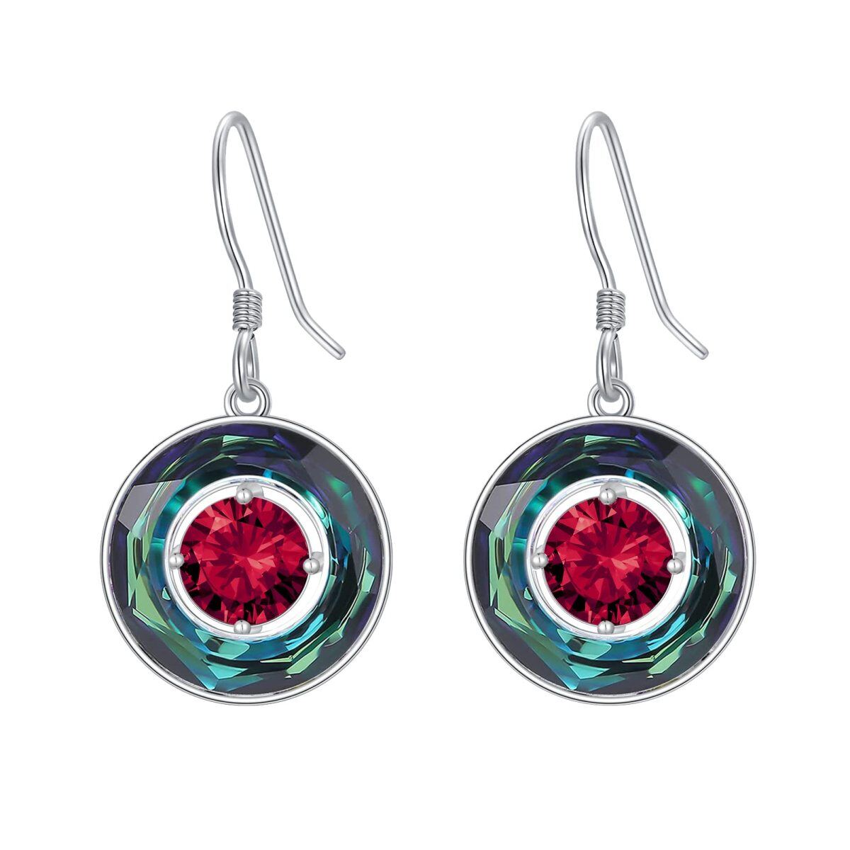 Sterling Silver Crystal Round Drop Earrings-1