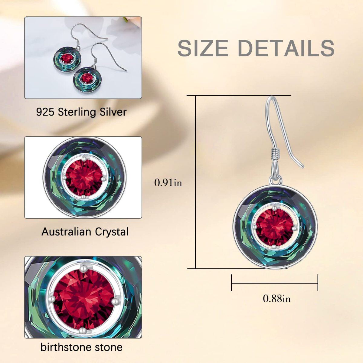 Sterling Silver Crystal Round Drop Earrings-4