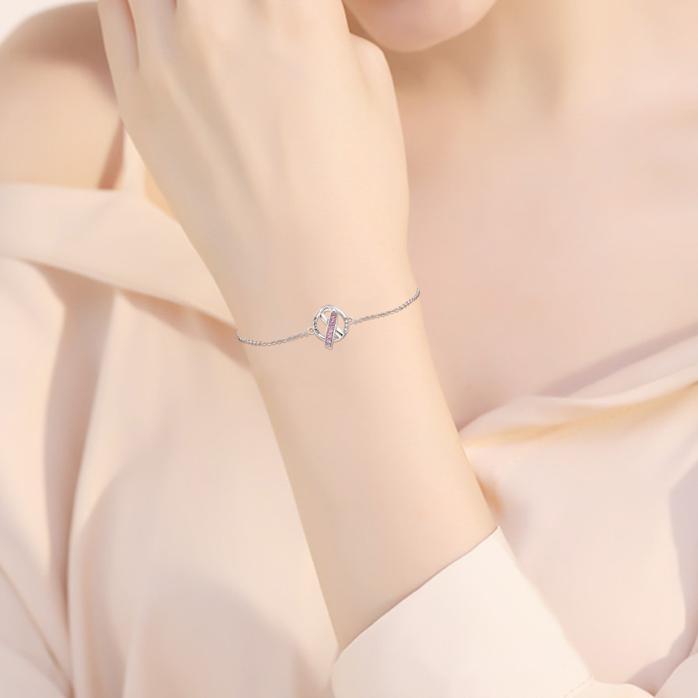 Sterling Silver Crystal Round Charm Bracelet-2