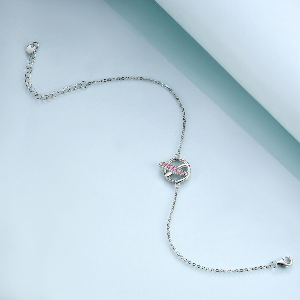Sterling Silver Crystal Round Charm Bracelet-4
