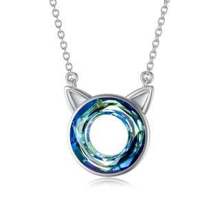 Sterling Silver Crystal Round Pendant Necklace-47