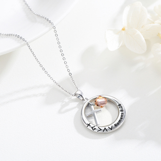 Sterling Silver Crystal Round Pendant Necklace-4