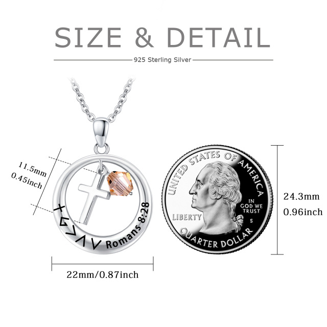 Sterling Silver Crystal Round Pendant Necklace-5