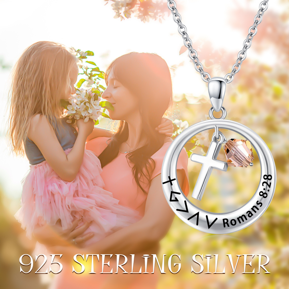 Sterling Silver Crystal Round Pendant Necklace-6