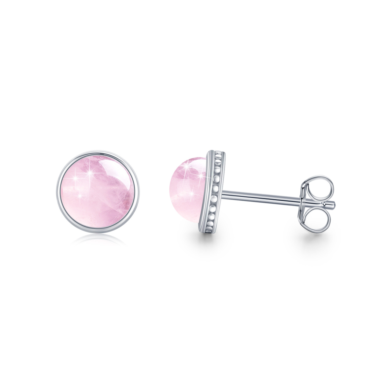 Sterling Silver Crystal Round Stud Earrings-1