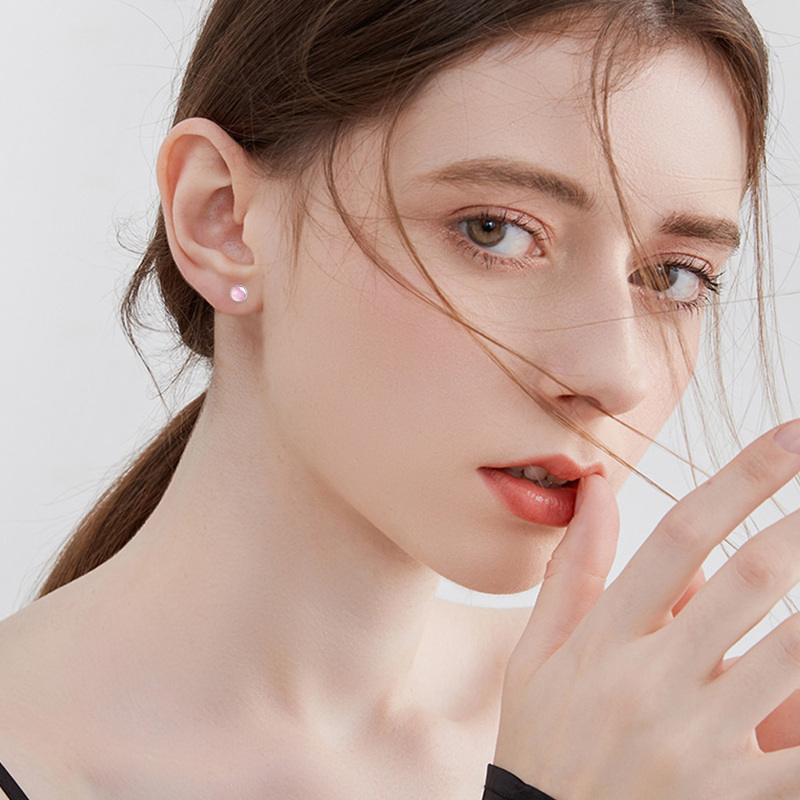 Brincos de prata esterlina com pino redondo de cristal-2