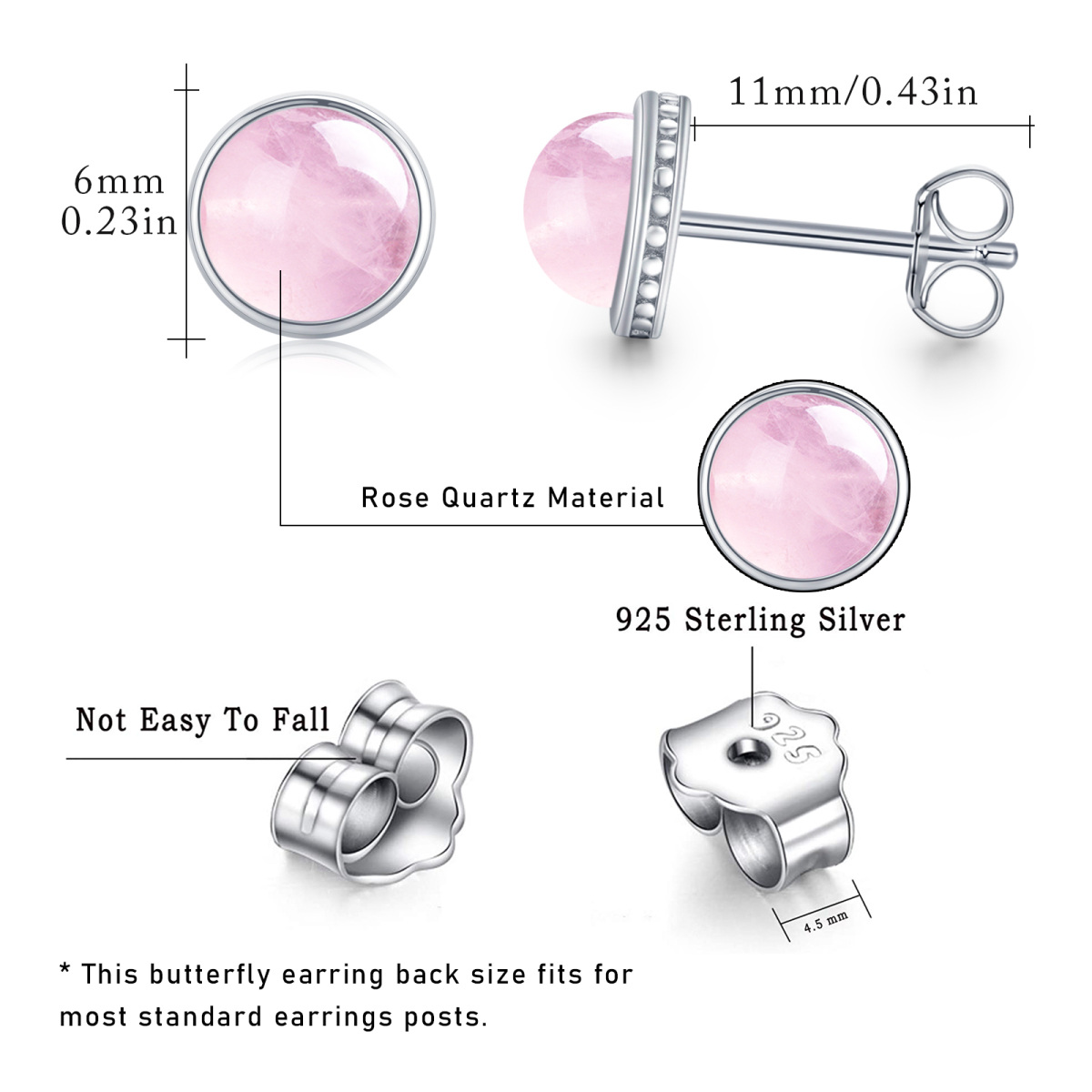 Sterling Silver Crystal Round Stud Earrings-3