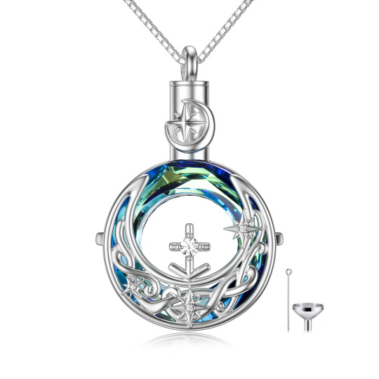 Sterling Silver Round Crystal Virgo & Celtic Knot Moon Urn Necklace For Ashes