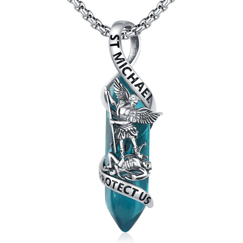 St Michael Necklace Sterling Silver Archangel Michael Healing Crystal Point Saint Michael-2
